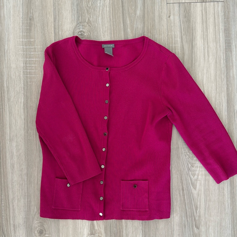 Ann Taylor Knit Cardigan Sweater Jacket, Deep Magenta